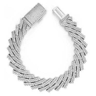 Cuban Link Bracelet - 14K White Gold 12mm Men