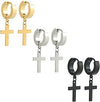 Dangling Cross Hoop Earrings | With 14k White Gold Plated Stainless Steel Cross