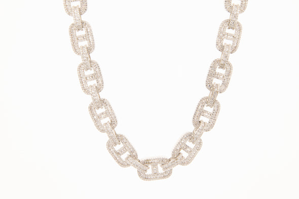 Premium Baguette Iced Out Link Chain  | White Gold