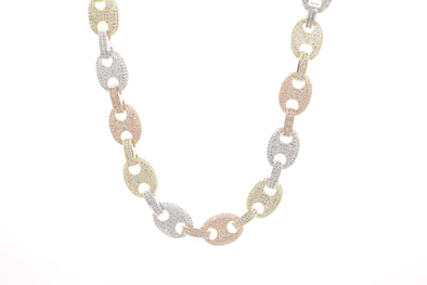 Iced Out  Diamond Linked Necklace | Trio Color Chain