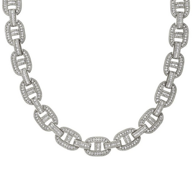 Premium Baguette Iced Out Link Chain  | White Gold