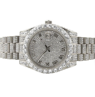 14K Gold Iced Out Luxury Baron Watch | White Gold