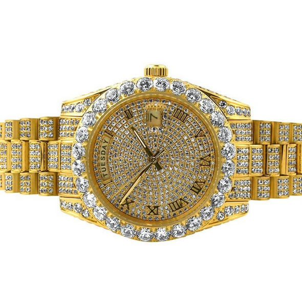 14K Gold Iced Out Luxury Baron Watch | White Gold